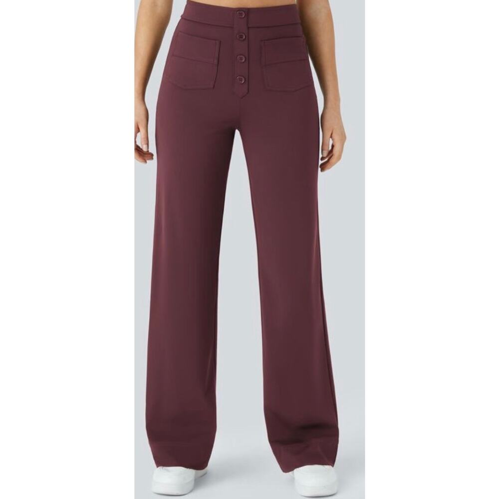 NWOT HALARA Daystretch High Waisted Pocket Straight Lwg Work Paints In Purple L